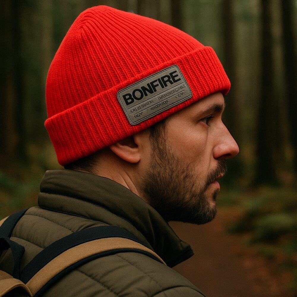 Bonfire Outerwear Beanie Hat Red Knit Vintage 90s Snowboard Ski Skull Cap Cuff